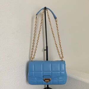 Michael Kors Light Blue Quilted Crossbody Or Shoulder Bag with Gold Chain.